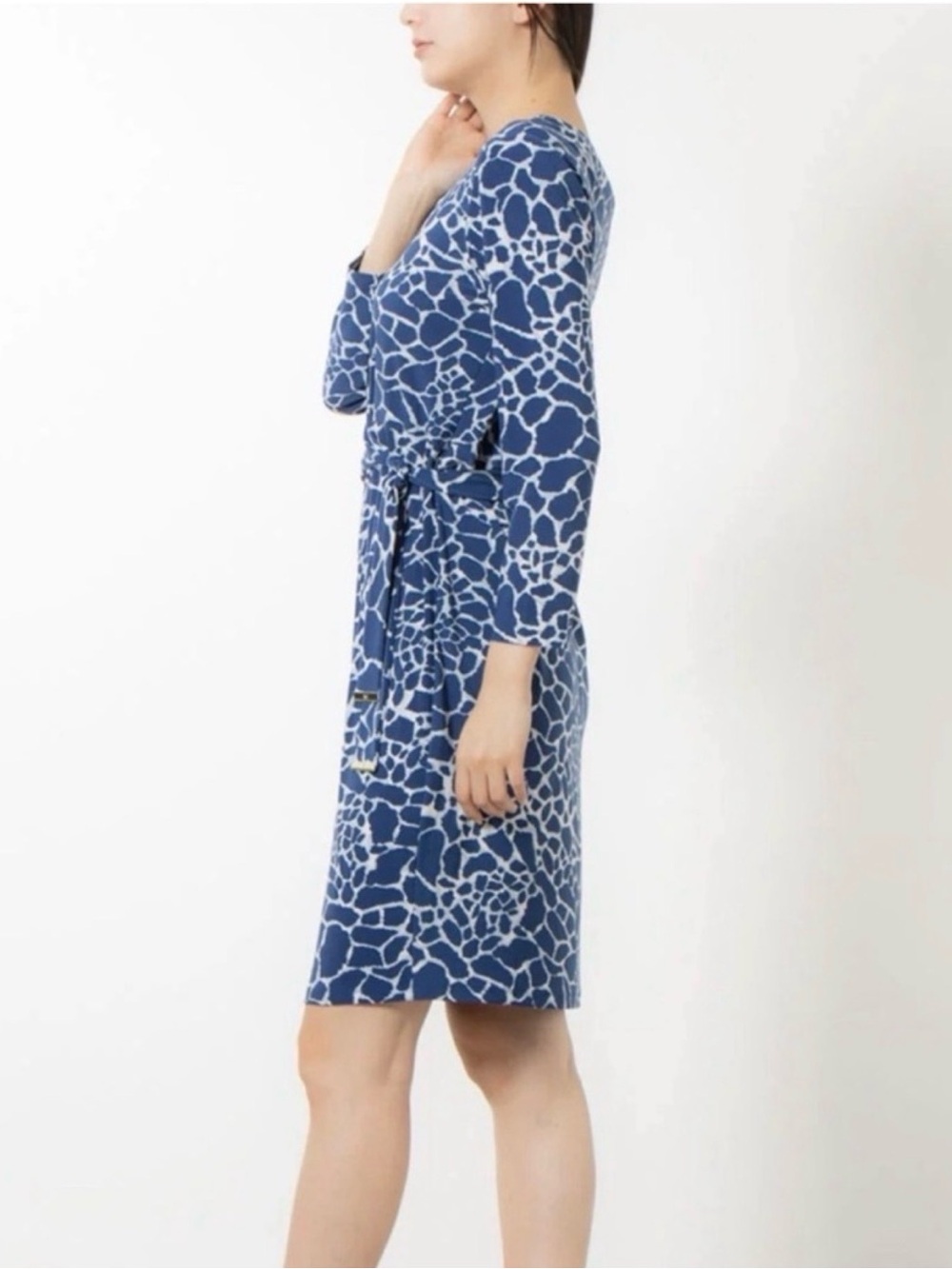 Anne Klein Blue & White Printed Long-Sleeve Sheath Dress